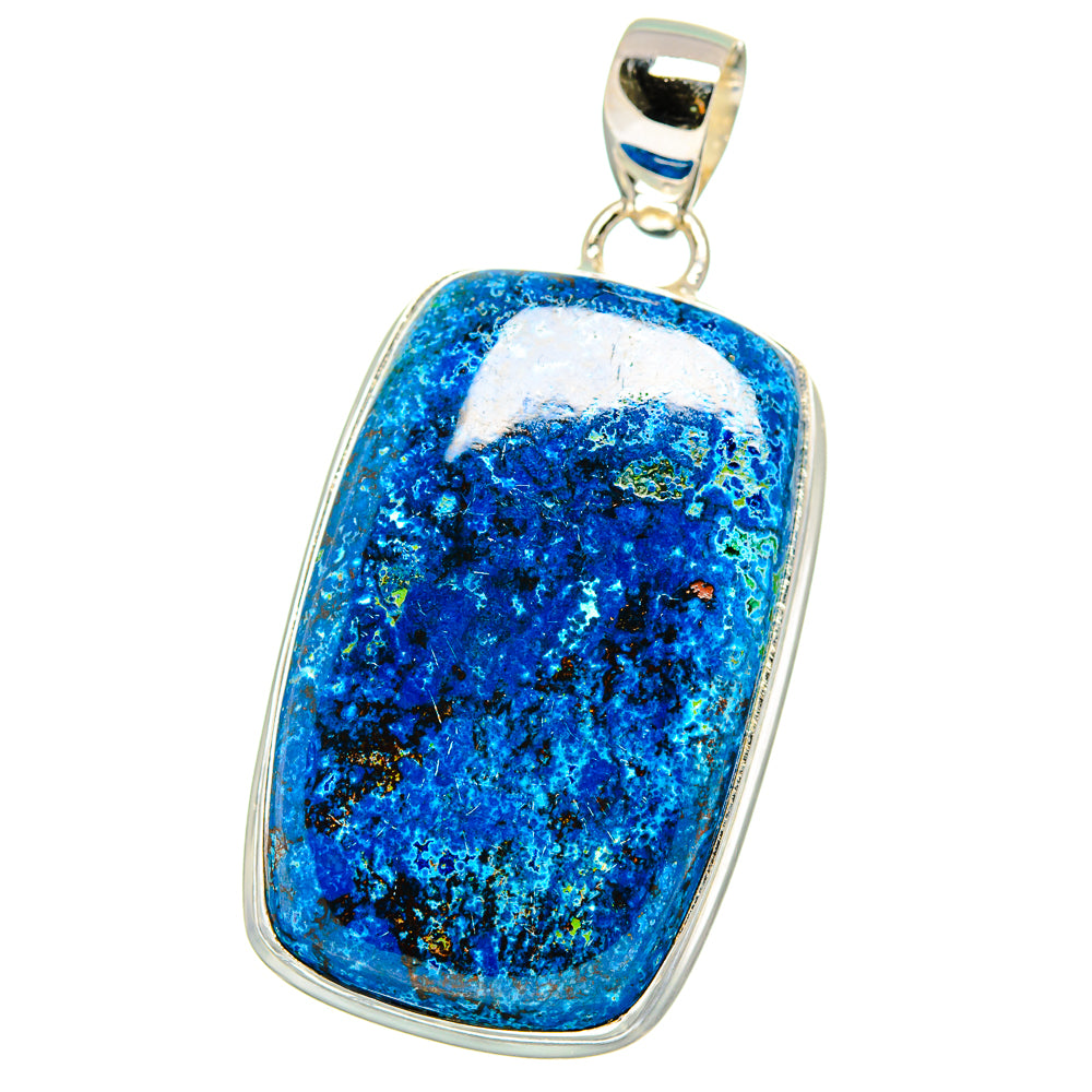 925 sterling silver azurite pendant, rectangular blue stone with top bail