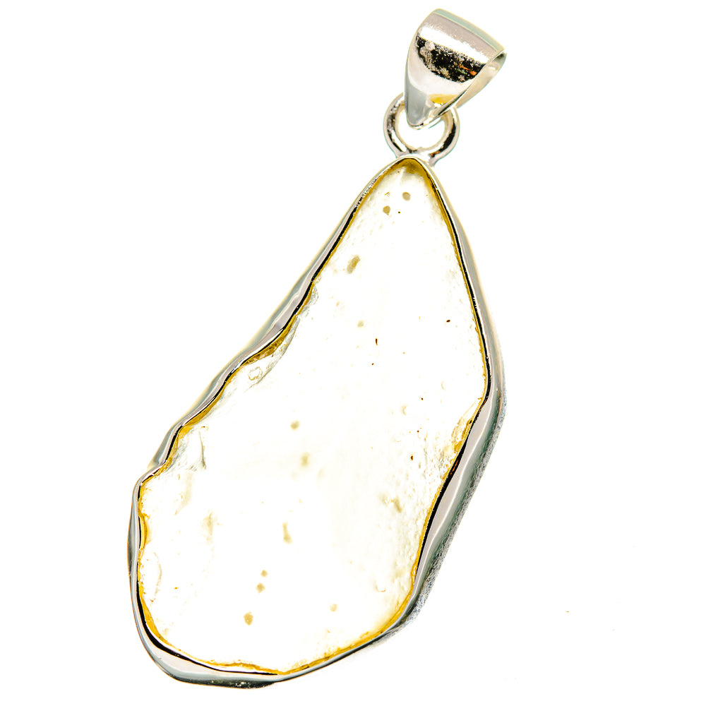 Sterling silver teardrop pendant with pale yellow Libyan Desert Glass cabochon