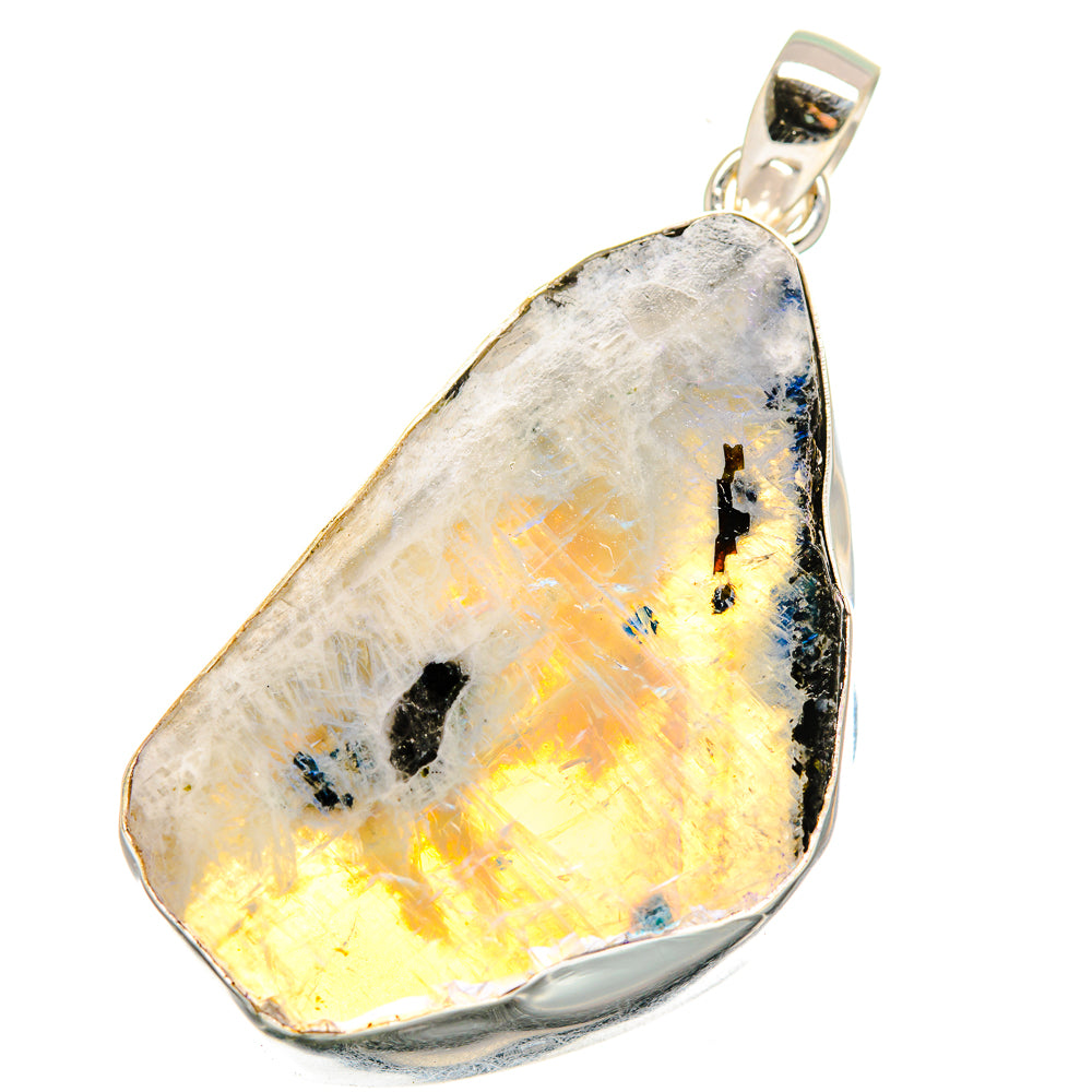 Rough teardrop moonstone pendant in 925 silver bezel with rainbow iridescence