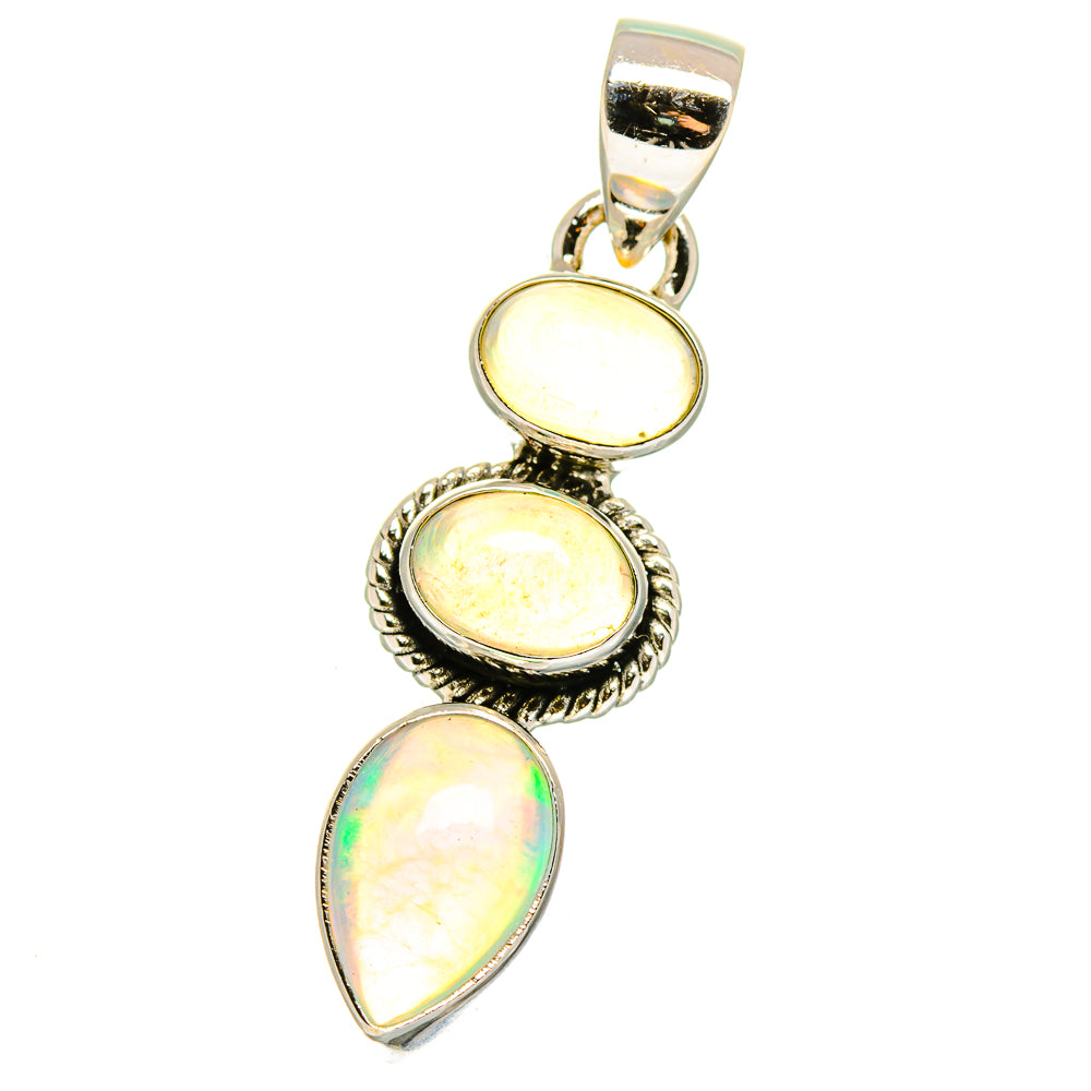 Sterling silver opal pendant with three oval Ethiopian opal stones, shiny bail