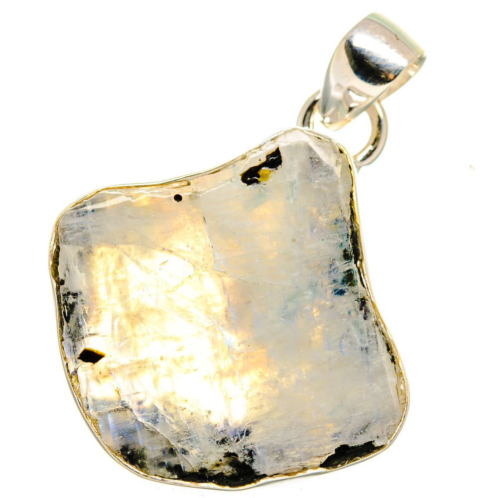 Heart-shaped rainbow moonstone pendant, reflective iridescent stone in 925 sterling silver bail