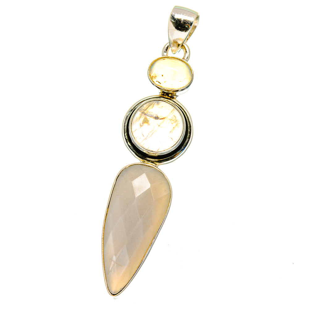 Moonstone pendant in polished 925 sterling silver with three faceted round and teardrop stones