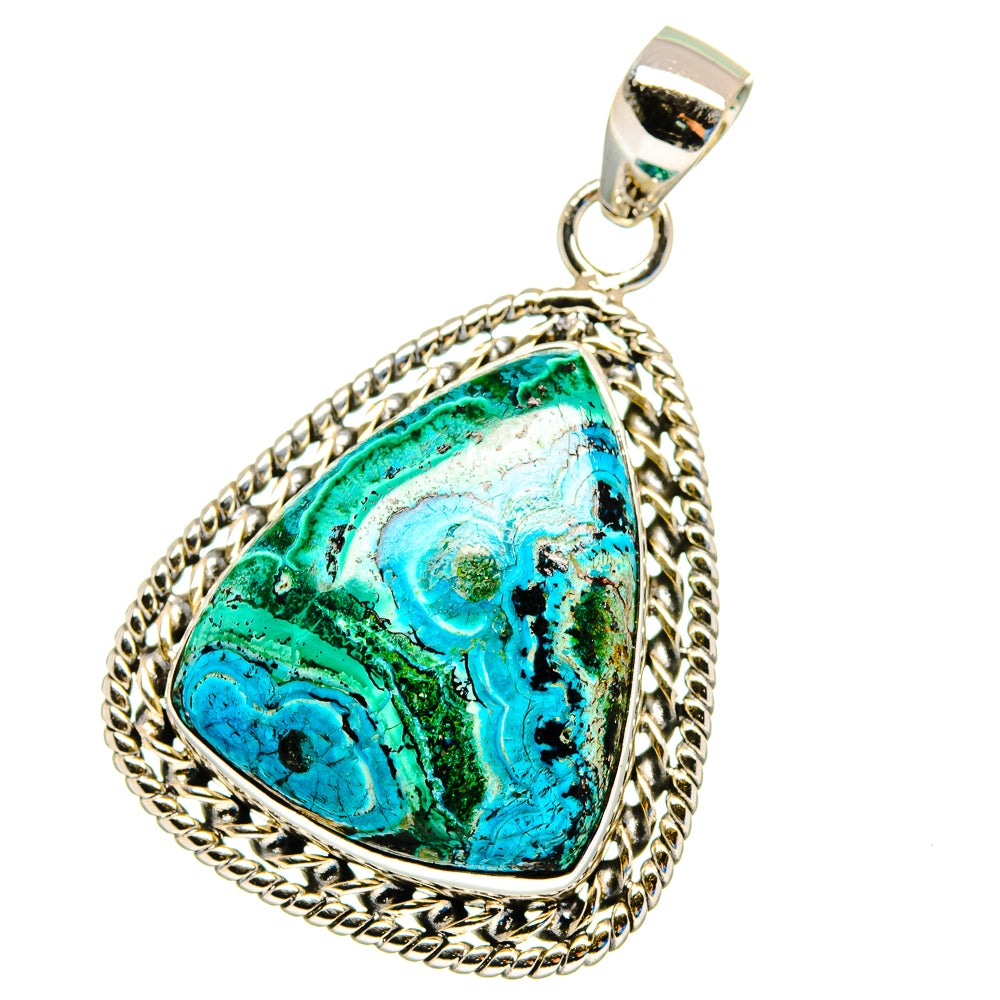 925 sterling silver teardrop pendant with green-blue chrysocolla cabochon in rope frame