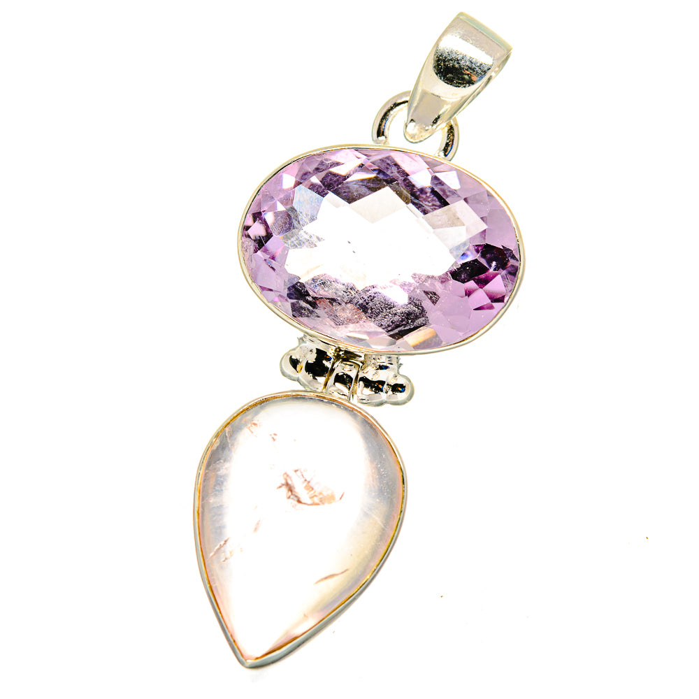 Double-stone pendant: faceted amethyst oval and teardrop rose quartz in 925 silver