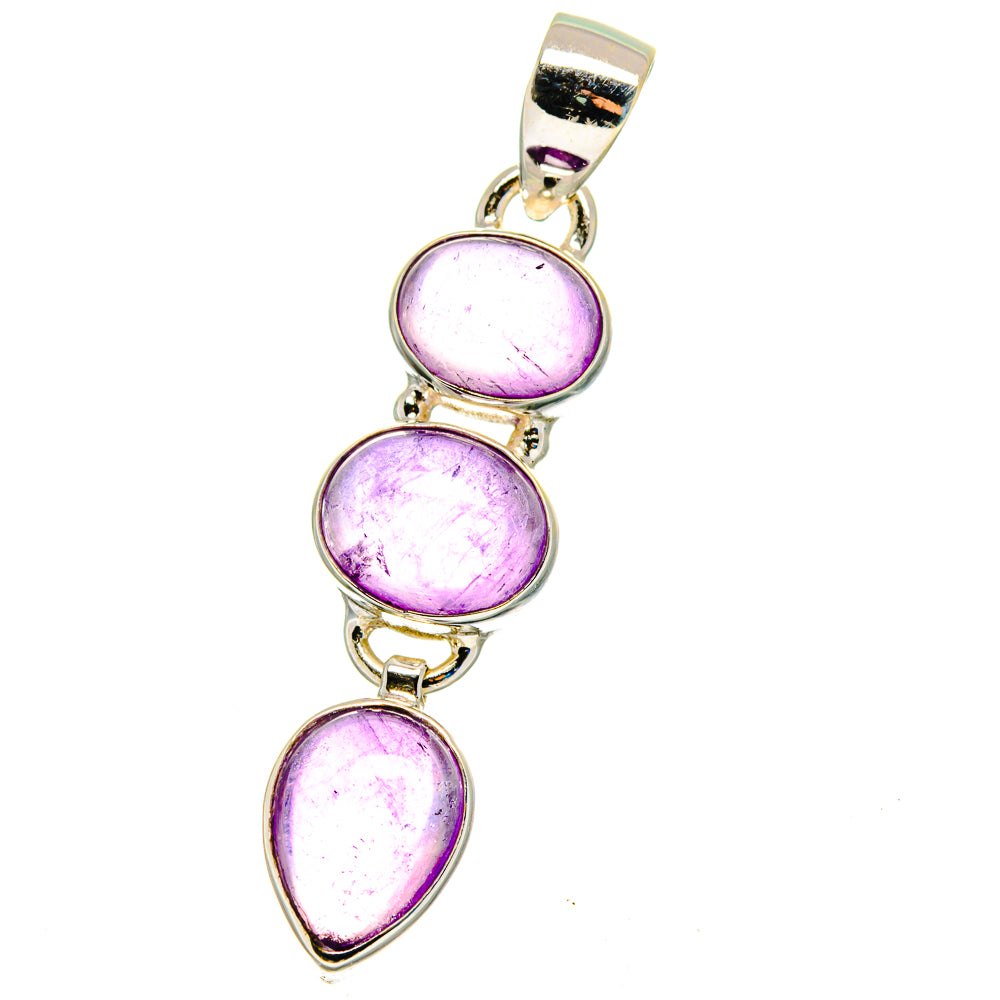 Sterling silver amethyst pendant with three oval purple stones in bezels, top bail