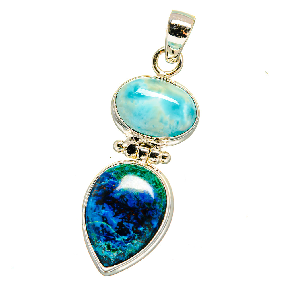 925 sterling silver pendant with oval Larimar and teardrop blue-green stone, top bail