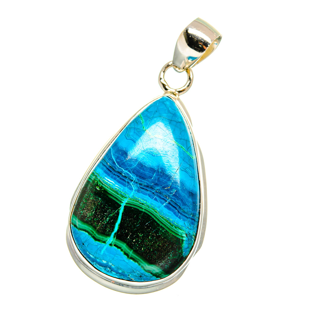 Sterling silver loop pendant with blue and green teardrop gemstone cabochon