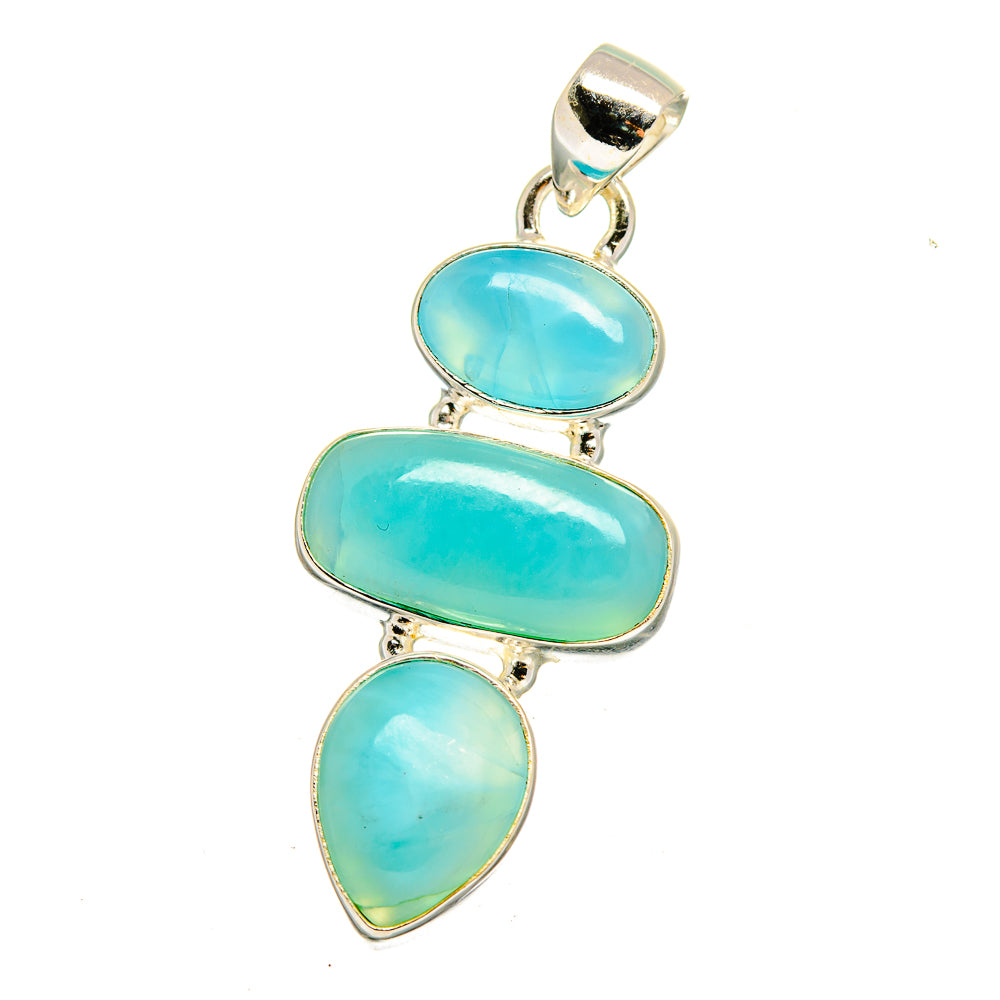 Sterling silver larimar pendant with three oval and one teardrop blue stones, top bail