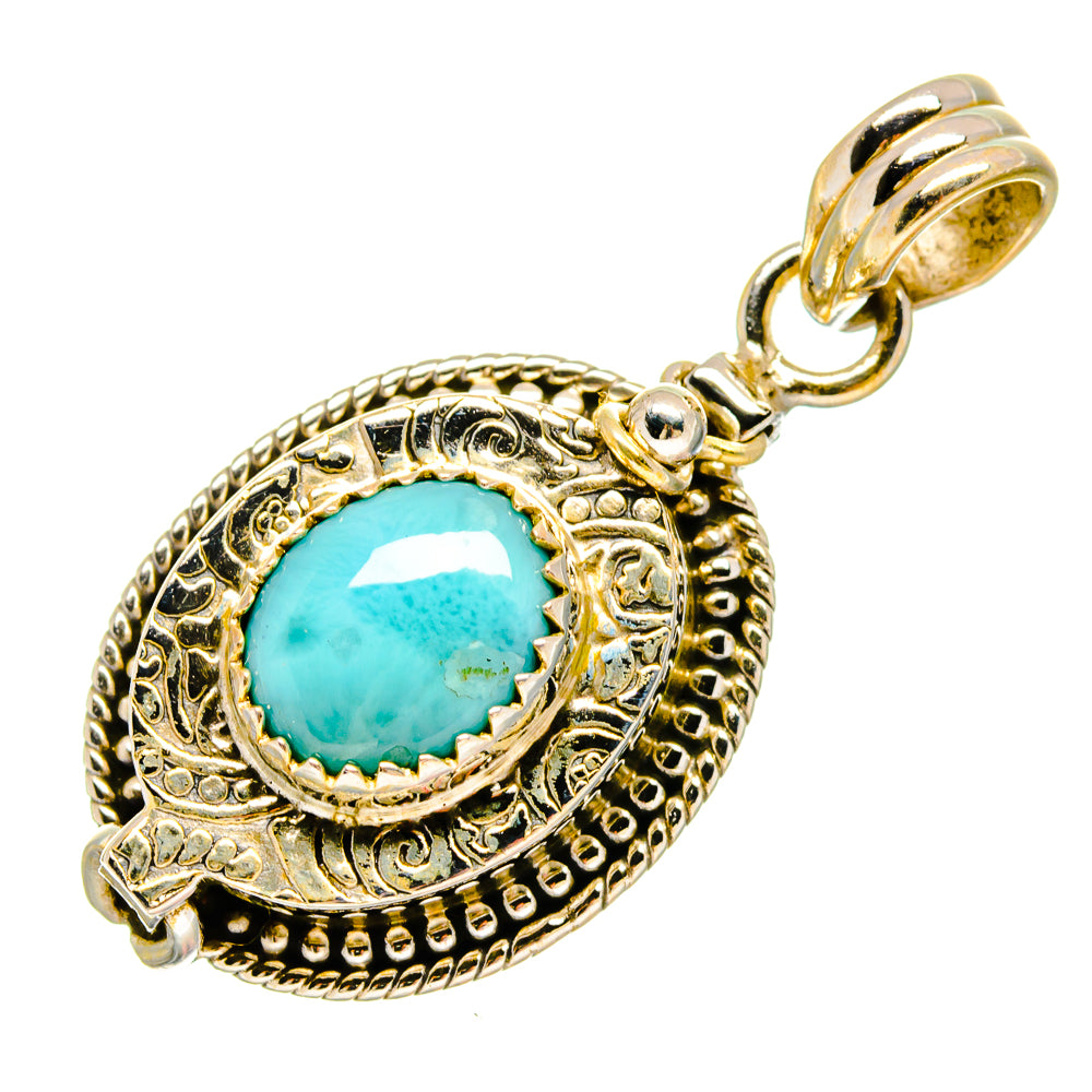 Larimar pendant with ornate 925 sterling silver bezel and turquoise stone, top bail