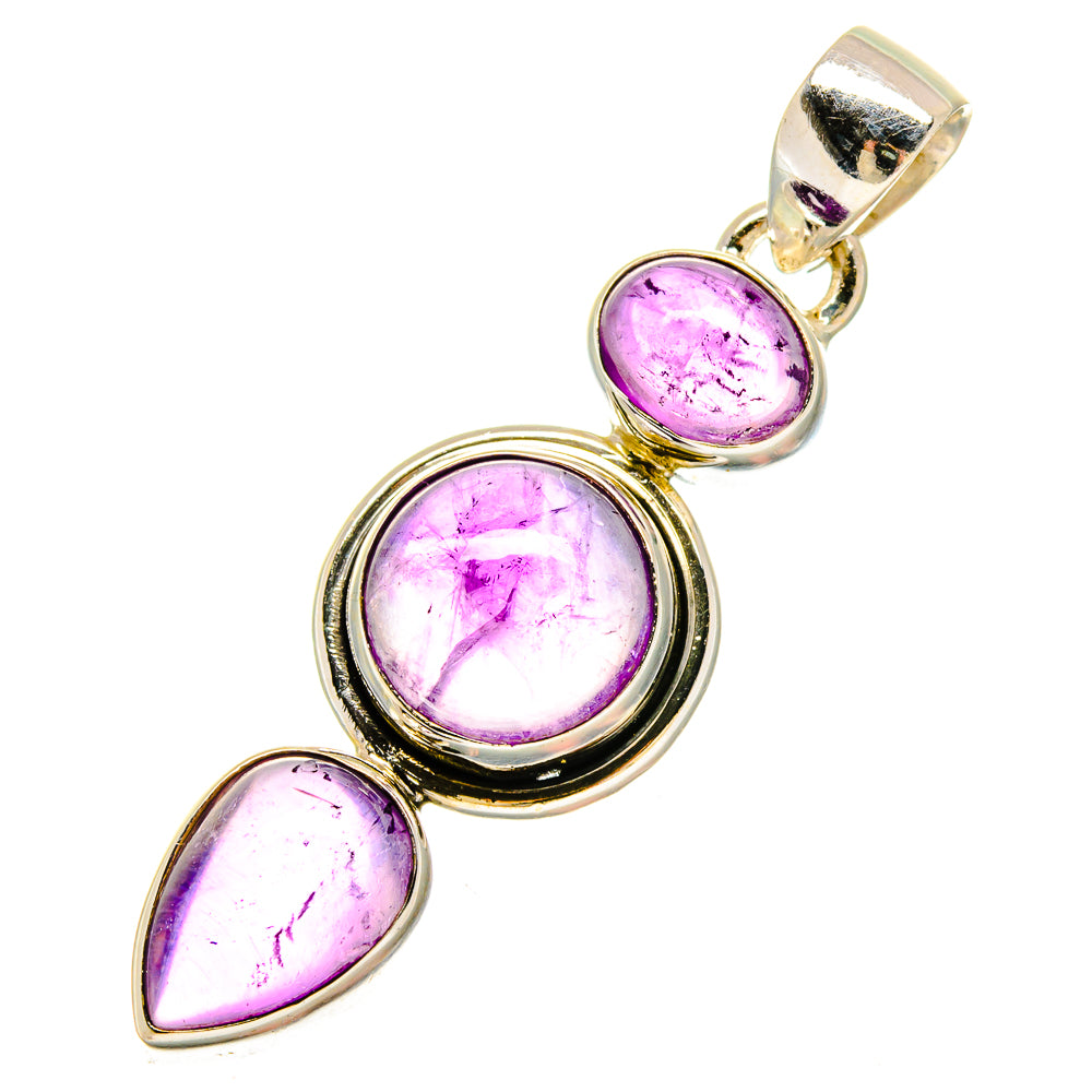 925 sterling silver amethyst pendant with three purple stones and bail, round-teardrop design