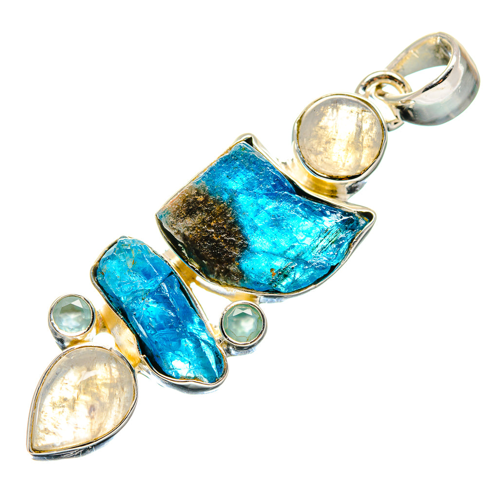 Sterling silver pendant with blue rough stones, oval cabochons, and round accents