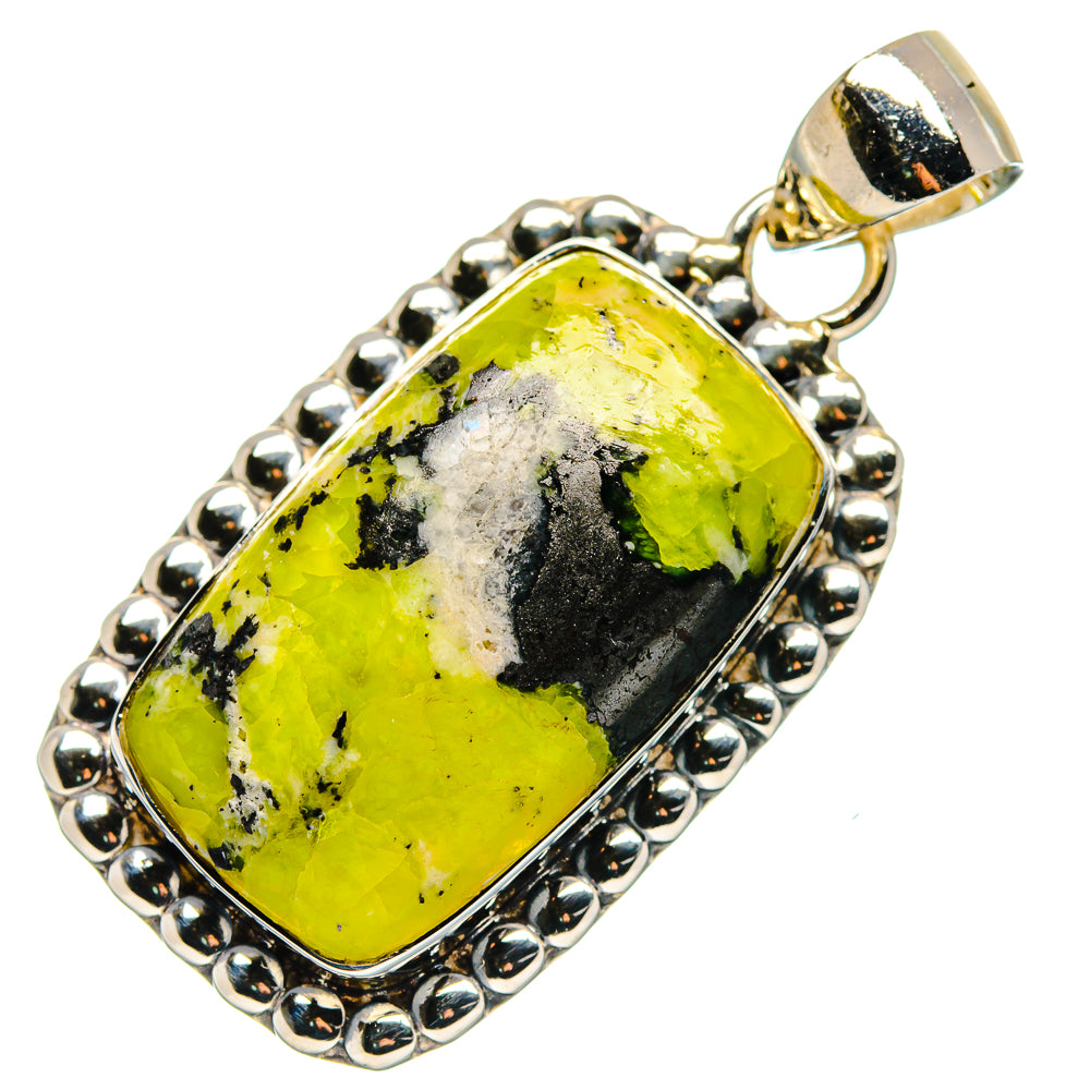 Rectangular green opal pendant in 925 sterling silver with scalloped bezel and bail