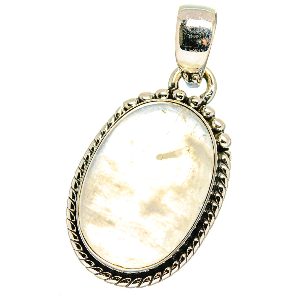 Oval rainbow moonstone pendant in polished 925 sterling silver with bail loop