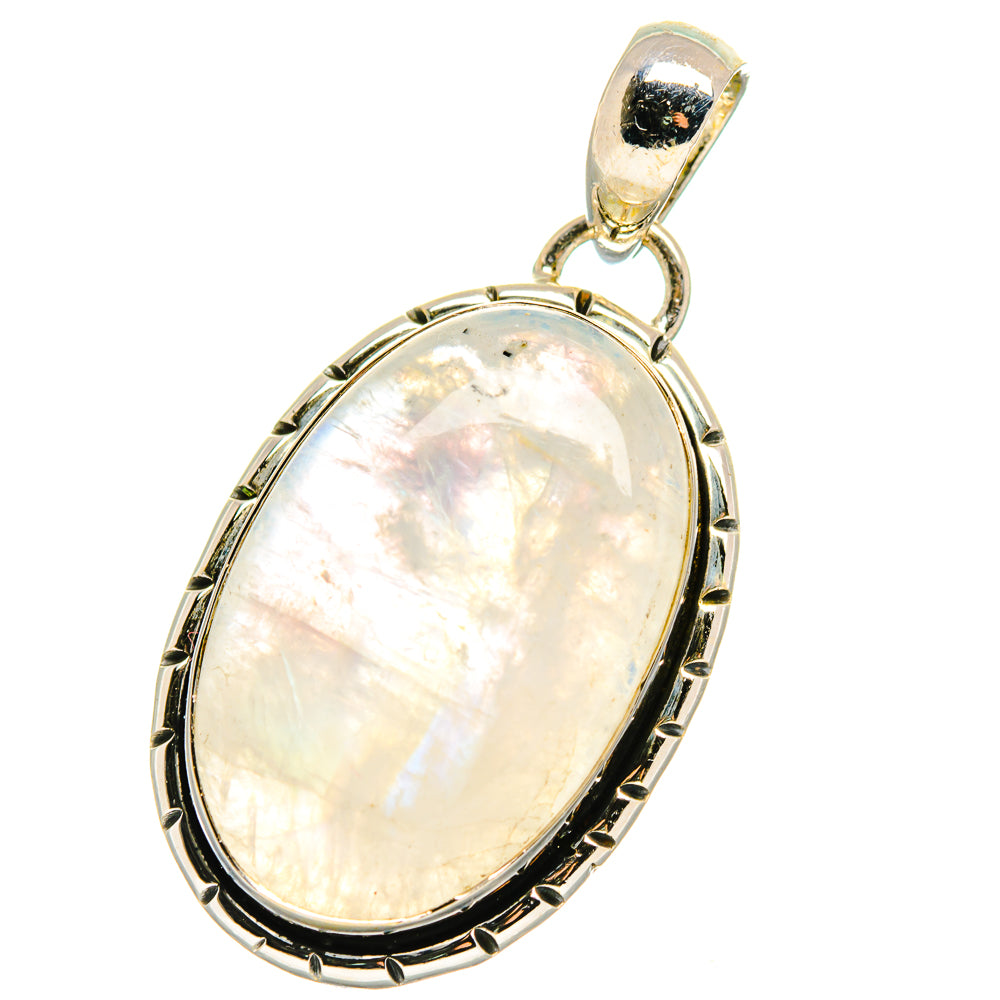 Rainbow moonstone pendant, oval iridescent stone in gold-toned 925 silver setting