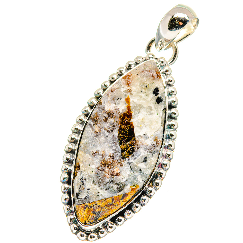Rough astrophyllite teardrop pendant in 925 sterling silver with loop bail and beadwork