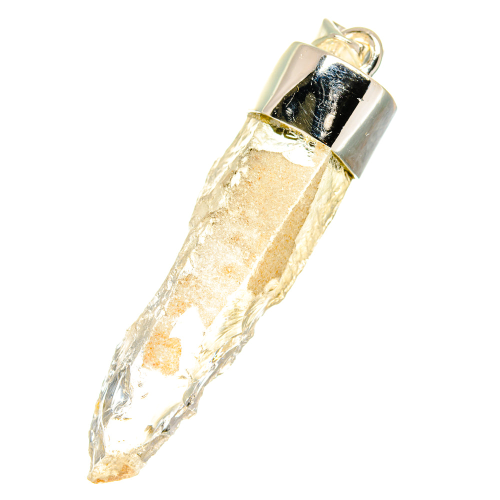 Sterling silver moonstone pendant with rough faceted clear crystal point, top loop visible