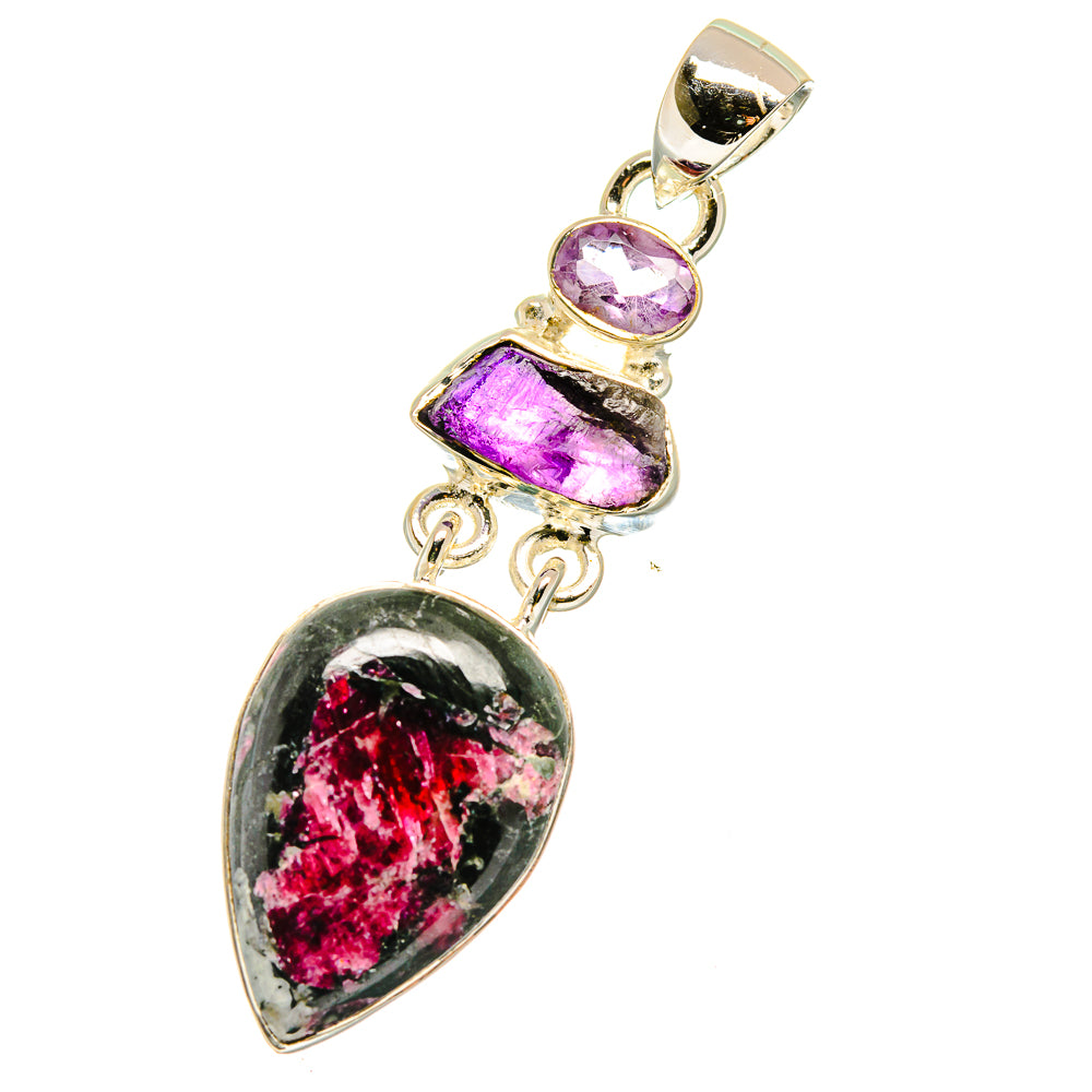 925 sterling silver pendant with purple amethyst and pink-black stone heart drop