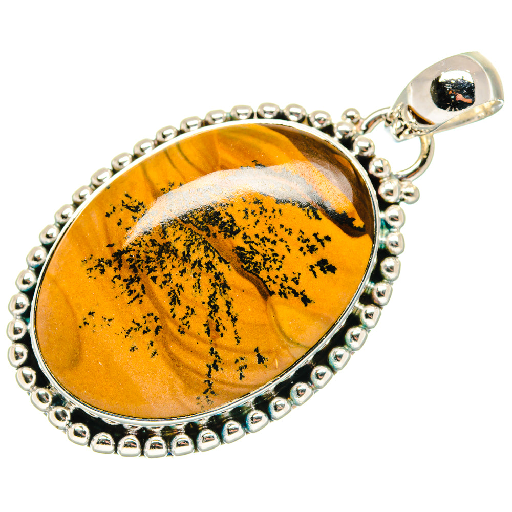 Picture jasper oval pendant with beaded sterling silver border and loop bail