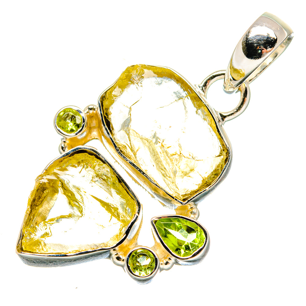 Sterling silver pendant with yellow lemon quartz and green peridot accents, top bail