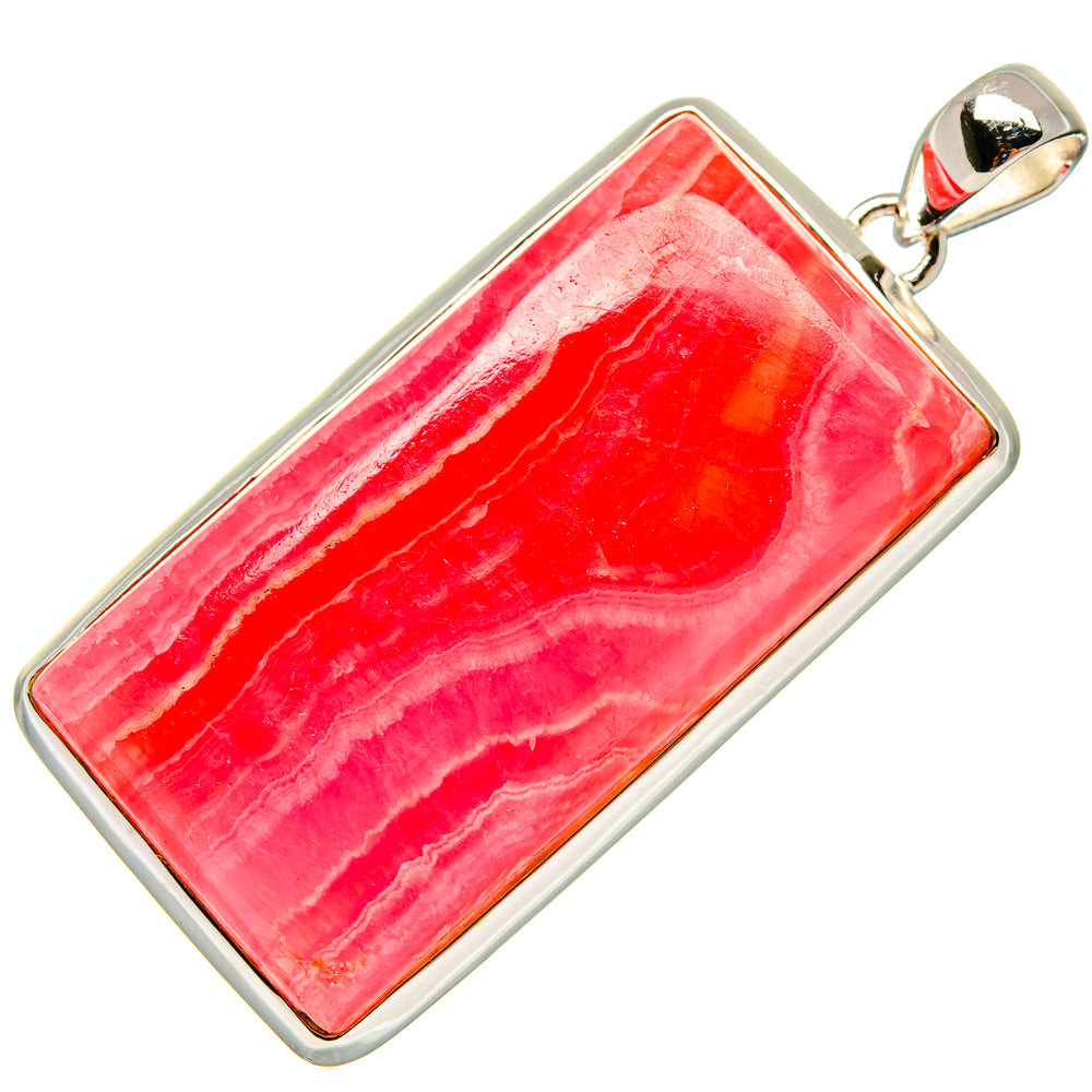 Sterling silver rhodochrosite pendant with rectangular red stone and loop bail