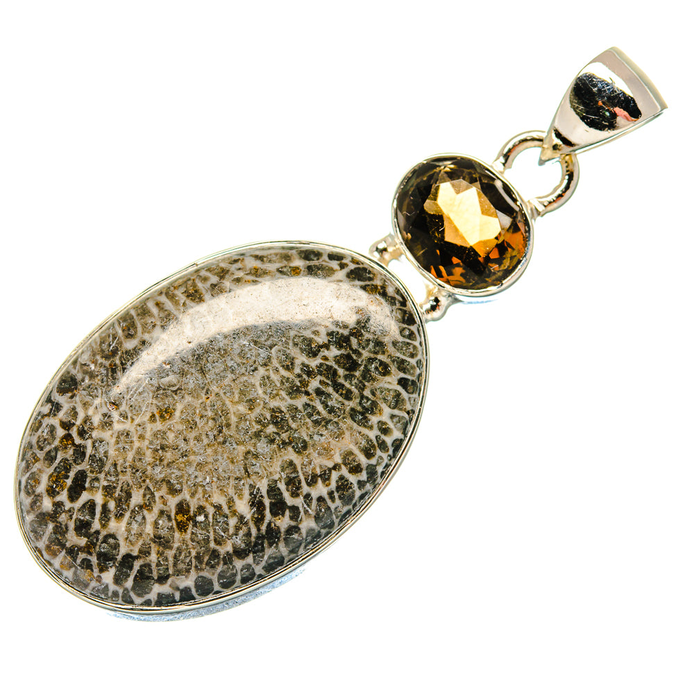 Stingray Coral, Smoky Quartz Pendants handcrafted by Ana Silver Co - PD18281