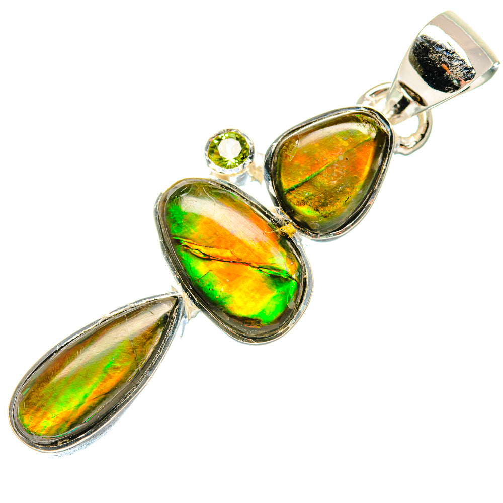 Sterling silver pendant with three iridescent green teardrop stones and small peridot accent