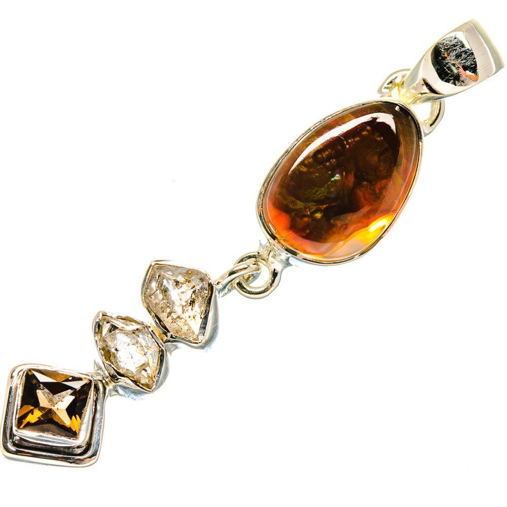 Mexican Fire Agate, Smoky Quartz, Herkimer Diamond Pendants handcrafted by Ana Silver Co - PD18659