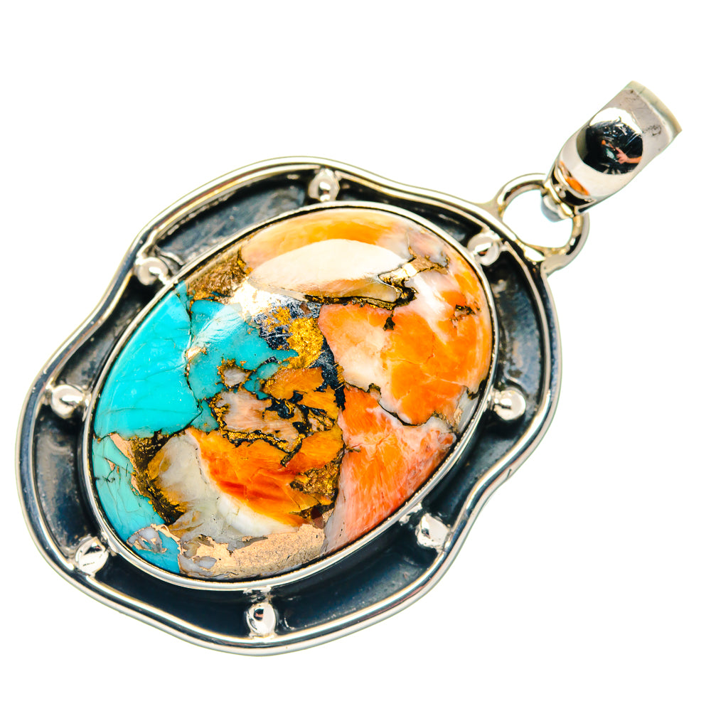 Kingman Pink Dahlia Turquoise Pendants handcrafted by Ana Silver Co - PD18684
