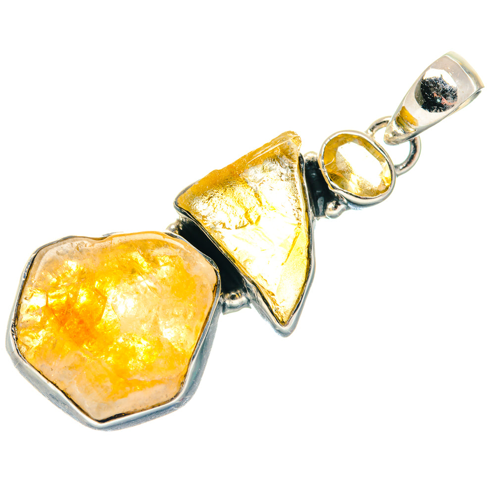 925 sterling silver rough citrine pendant, yellow crystal bezel with round bail
