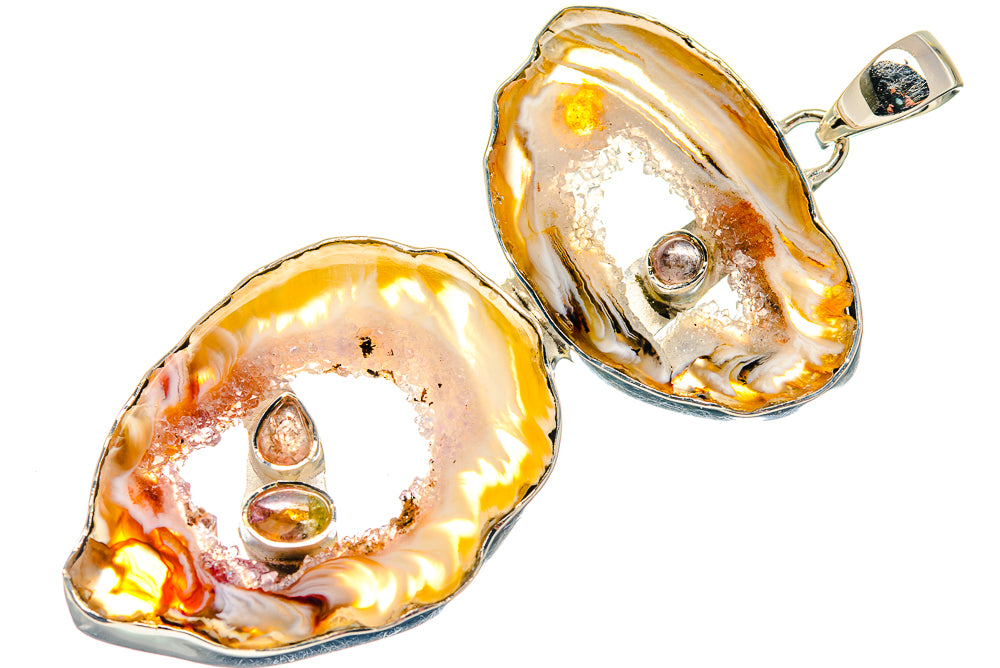 Sterling silver citrine geode pendant, teardrop crystal slice with bail (pair)