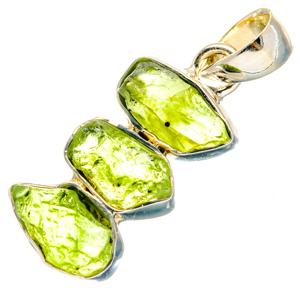 Sterling silver peridot pendant with rough green stones and open bail top