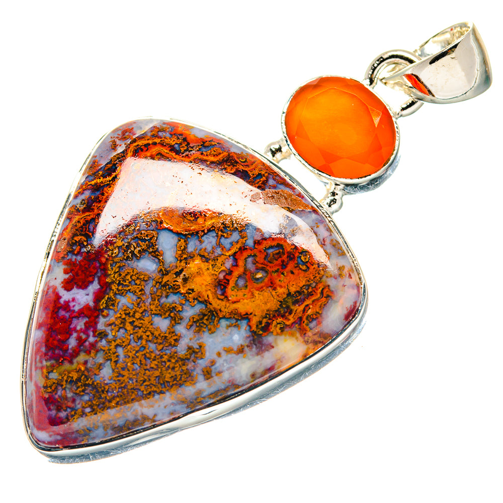 Sterling silver jasper pendant with orange round cabochon in teardrop frame