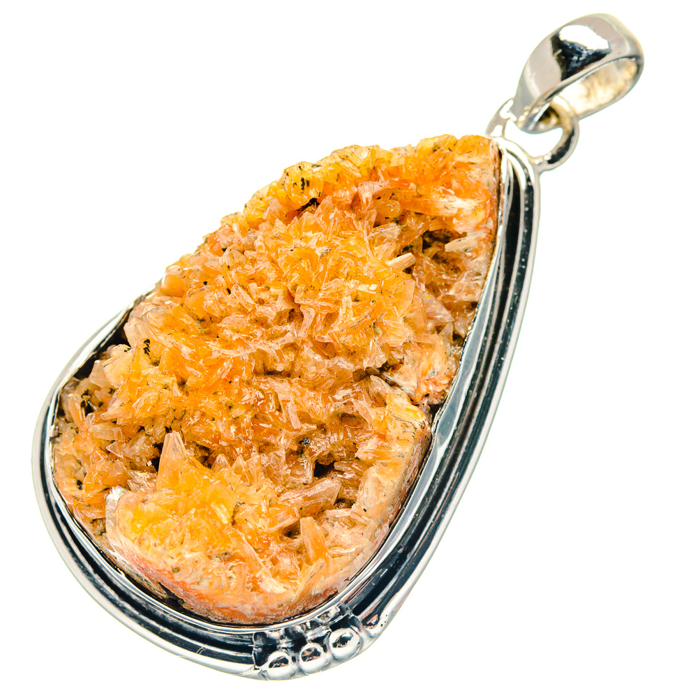 Orange calcite crystal pendant, 925 sterling silver teardrop bezel
