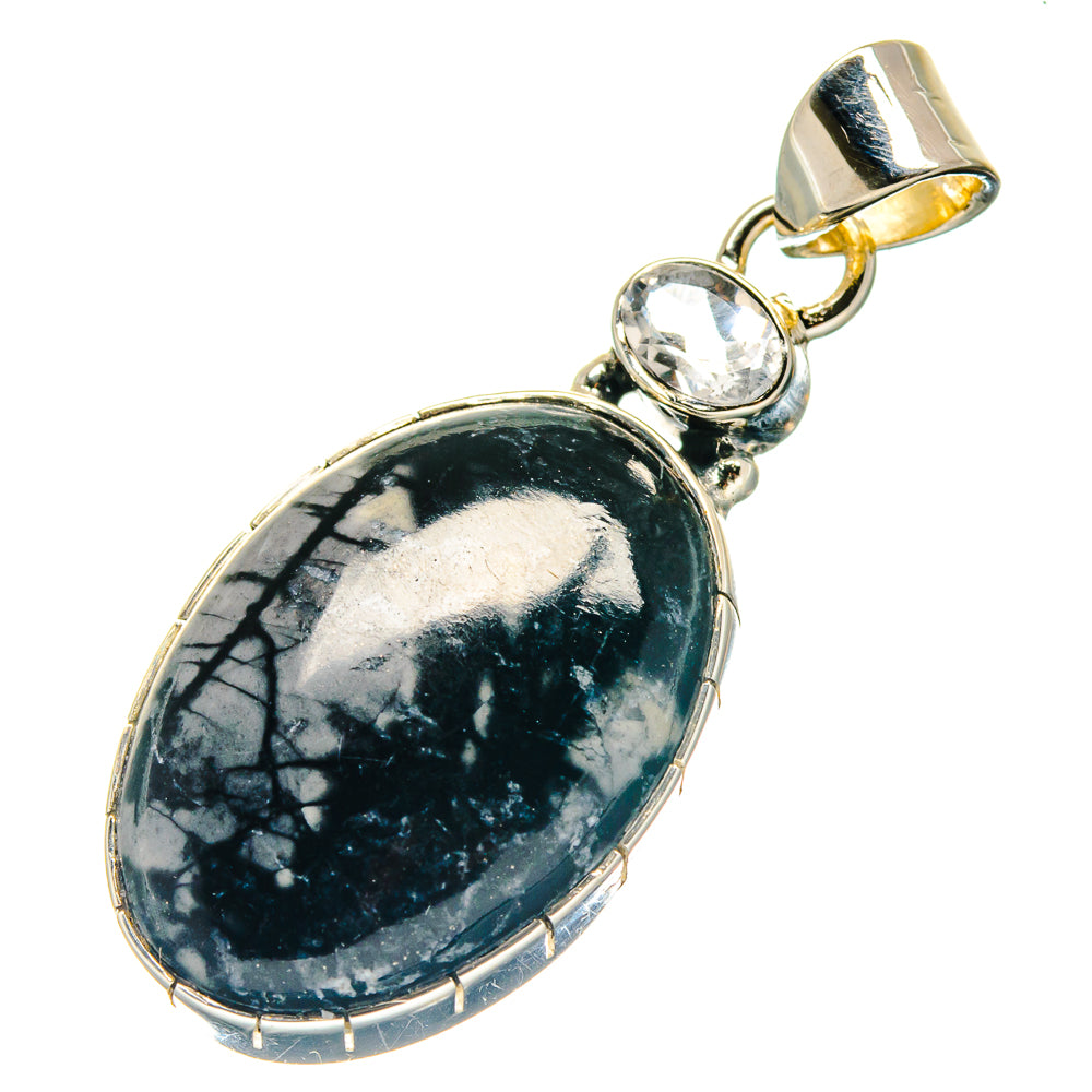 Oval dark Picasso Jasper gemstone pendant with 925 sterling silver bail and round top gem