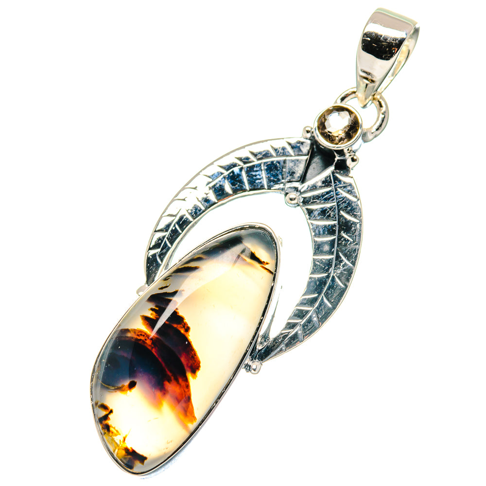 Smoky quartz oval pendant with textured silver halo, 925 sterling bail and dark top accent