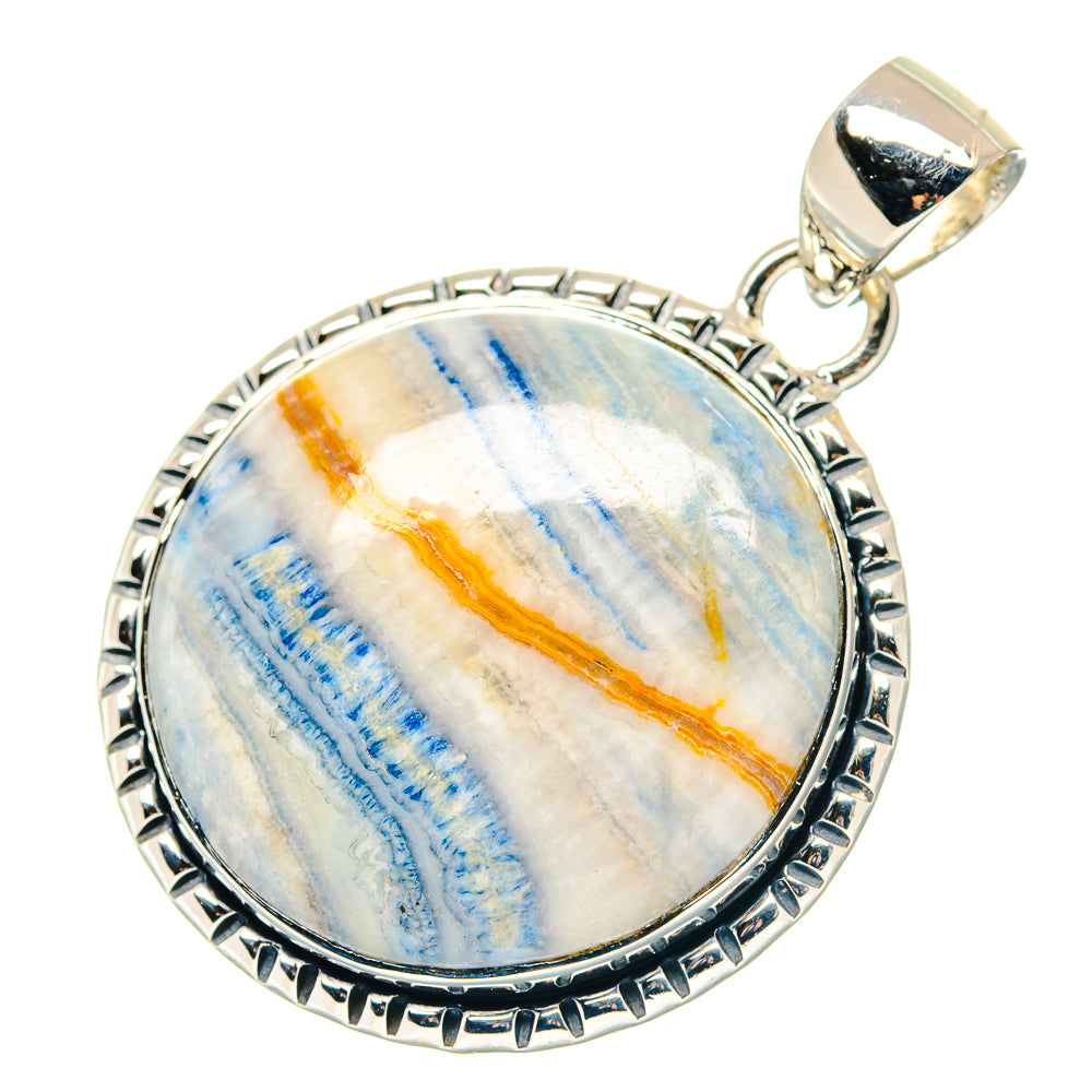 925 sterling silver oval pendant with blue scheelite stone and loop bail