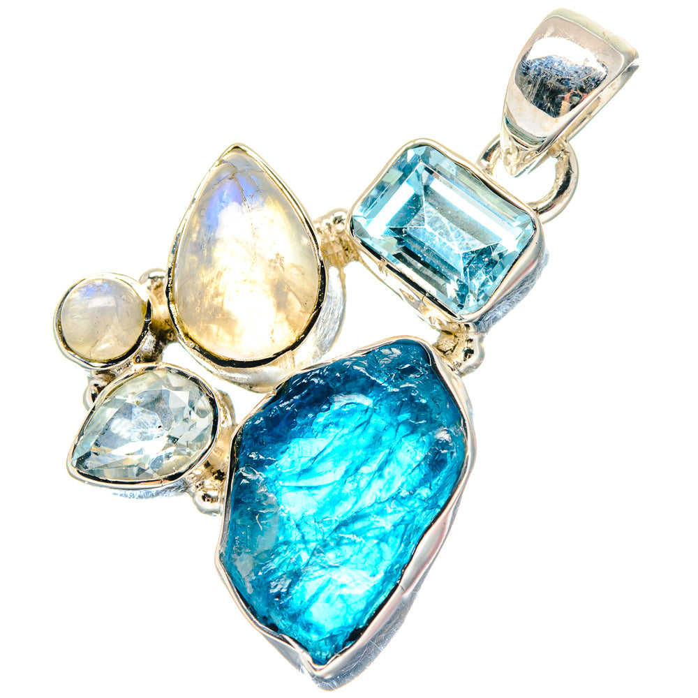 Sterling silver gemstone pendant with blue marquise, pear, and faceted stones