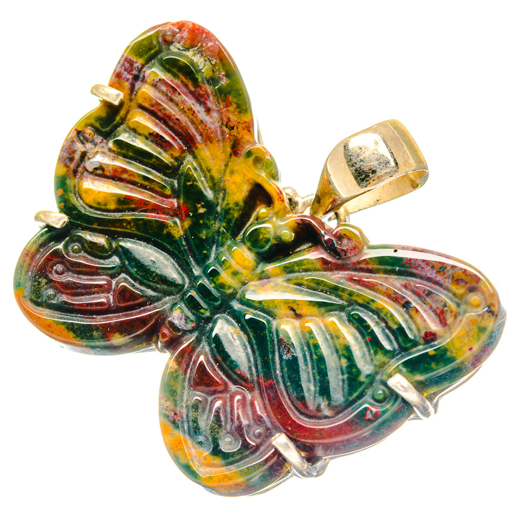 Bloodstone pendant, green-red cabochon leaf with 925 silver setting and loop bail