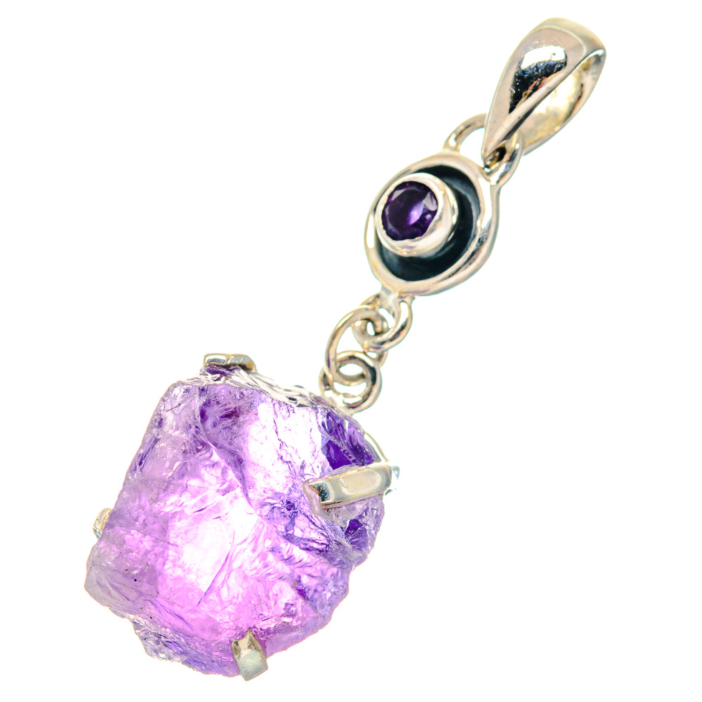 Rough amethyst pendant in 925 sterling silver with faceted purple stone and loop bail