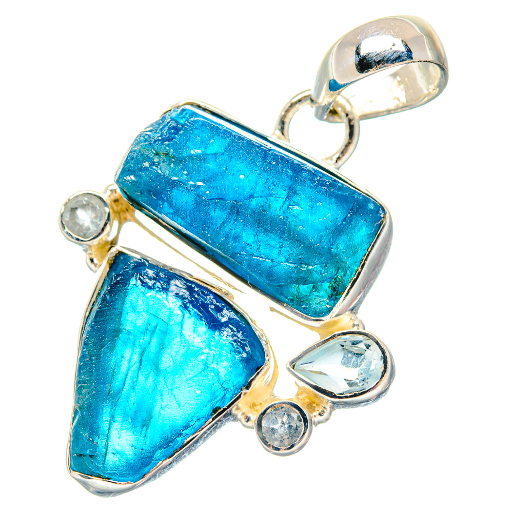925 sterling silver pendant with rough blue stones and clear round accents, rectangular & triangular