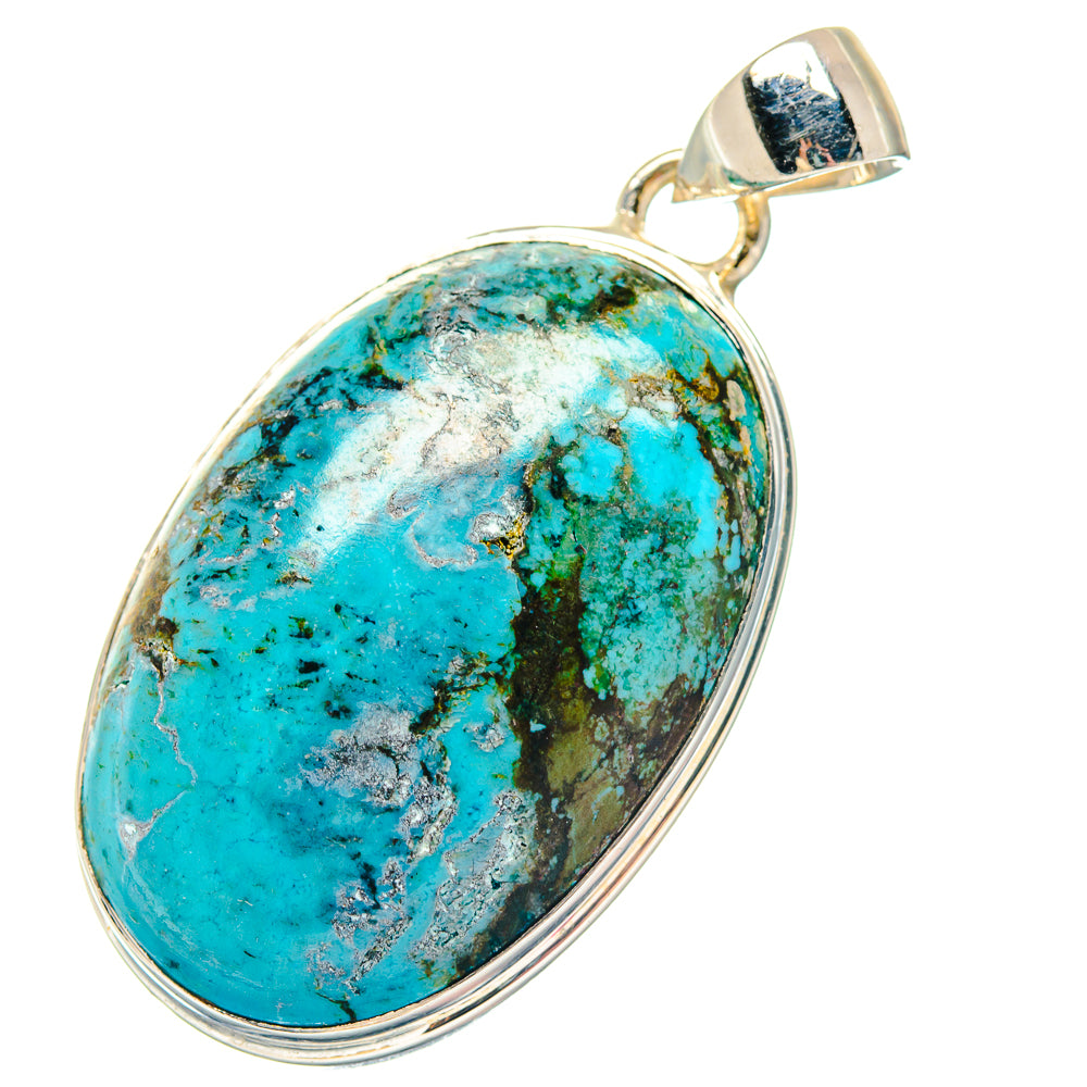 925 sterling silver turquoise oval pendant with teal veined stone and metal bail top