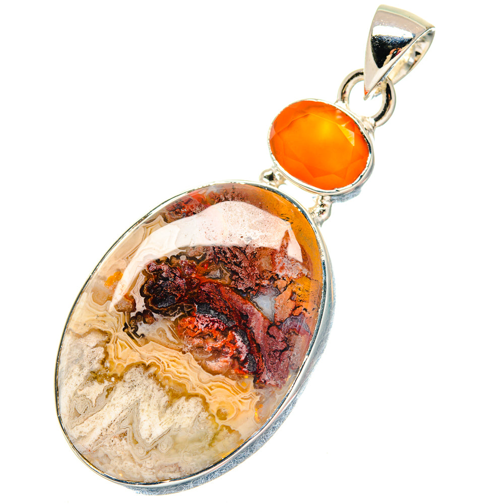 925 sterling silver pendant with oval crazy lace agate and round orange carnelian top
