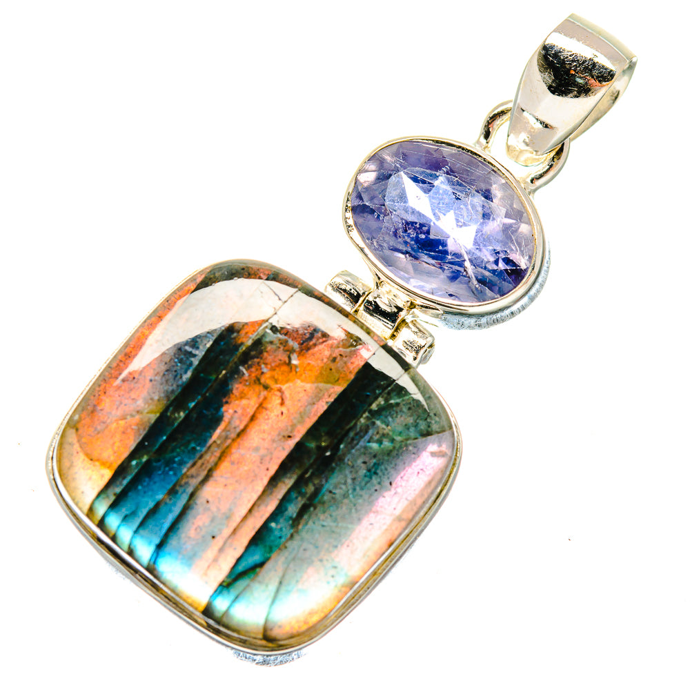 925 sterling silver pendant with labradorite rectangle and tanzanite oval, bail