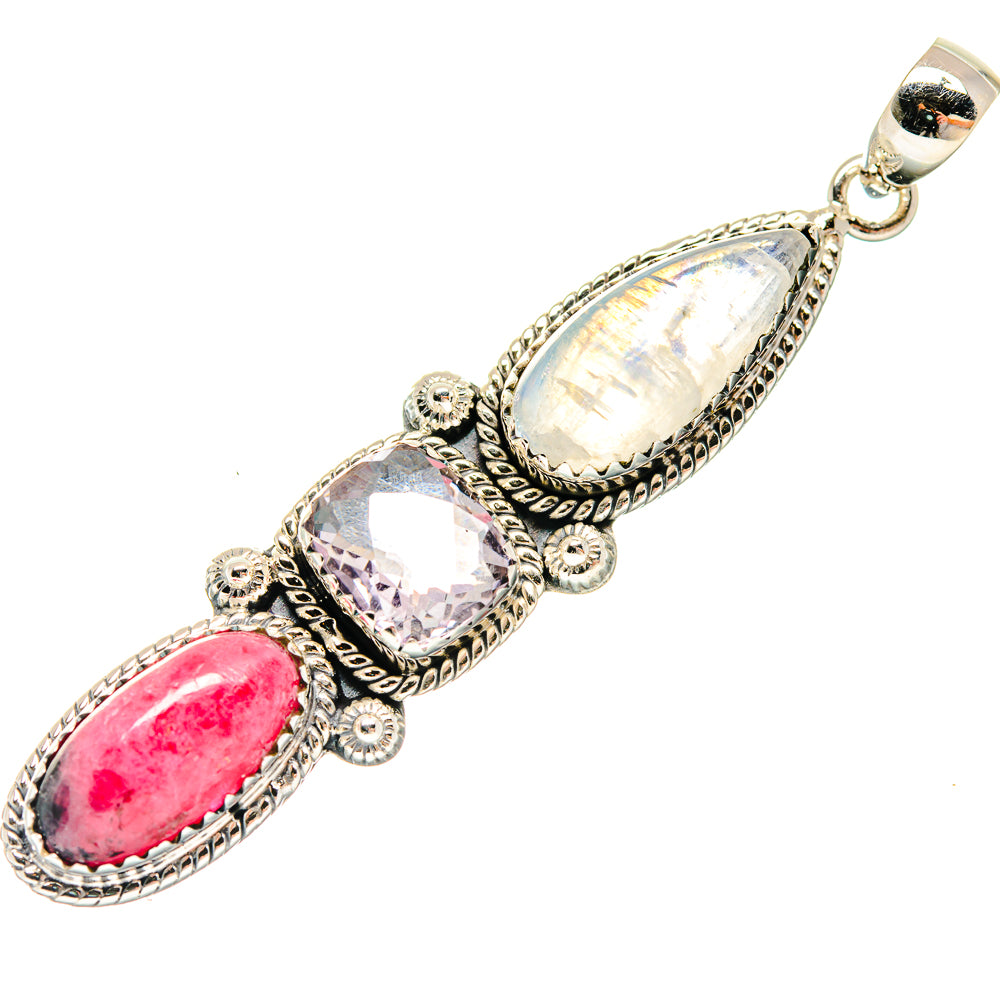 Oval gemstone pendant in 925 sterling silver with white, pink, and purple stones