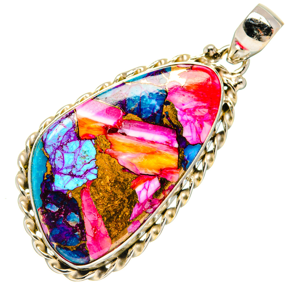 Kingman Pink Dahlia Turquoise Pendants handcrafted by Ana Silver Co - PD20451