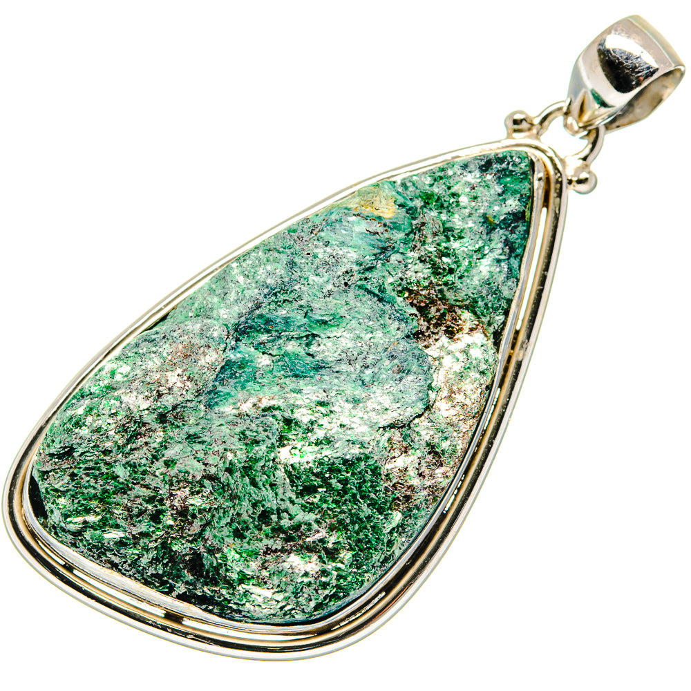 Sterling silver teardrop pendant set with green fuchsite stone