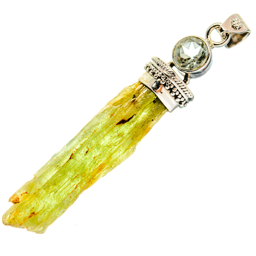 Rough green crystal point pendant with round green gemstone bail, 925 sterling silver