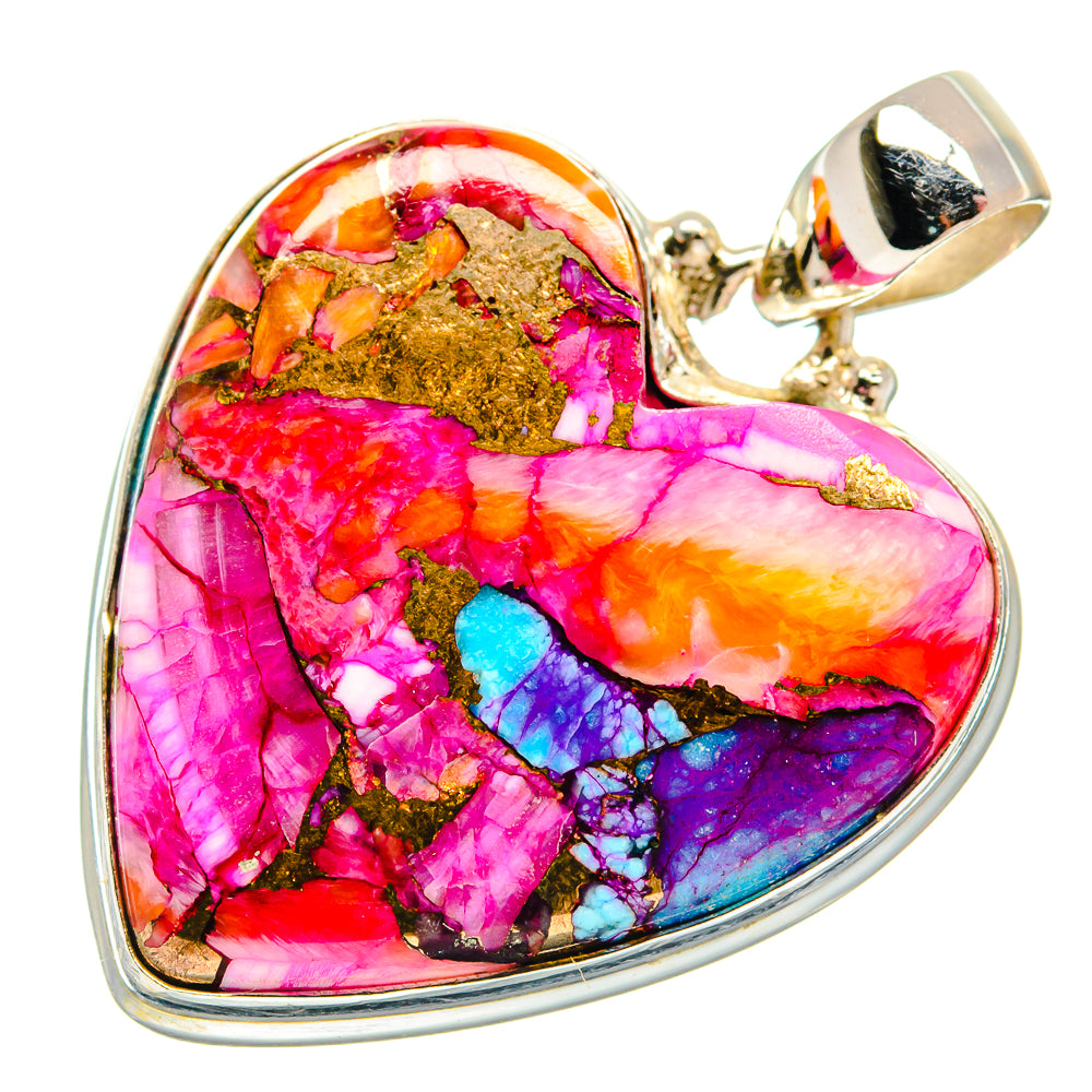 Kingman Pink Dahlia Turquoise Pendants handcrafted by Ana Silver Co - PD21024