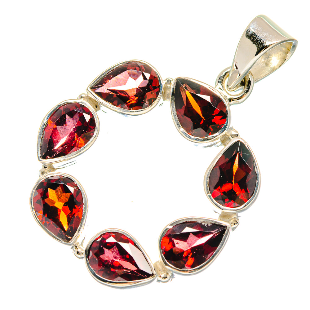925 sterling silver garnet pendant with red oval and teardrop stones plus top bail loop
