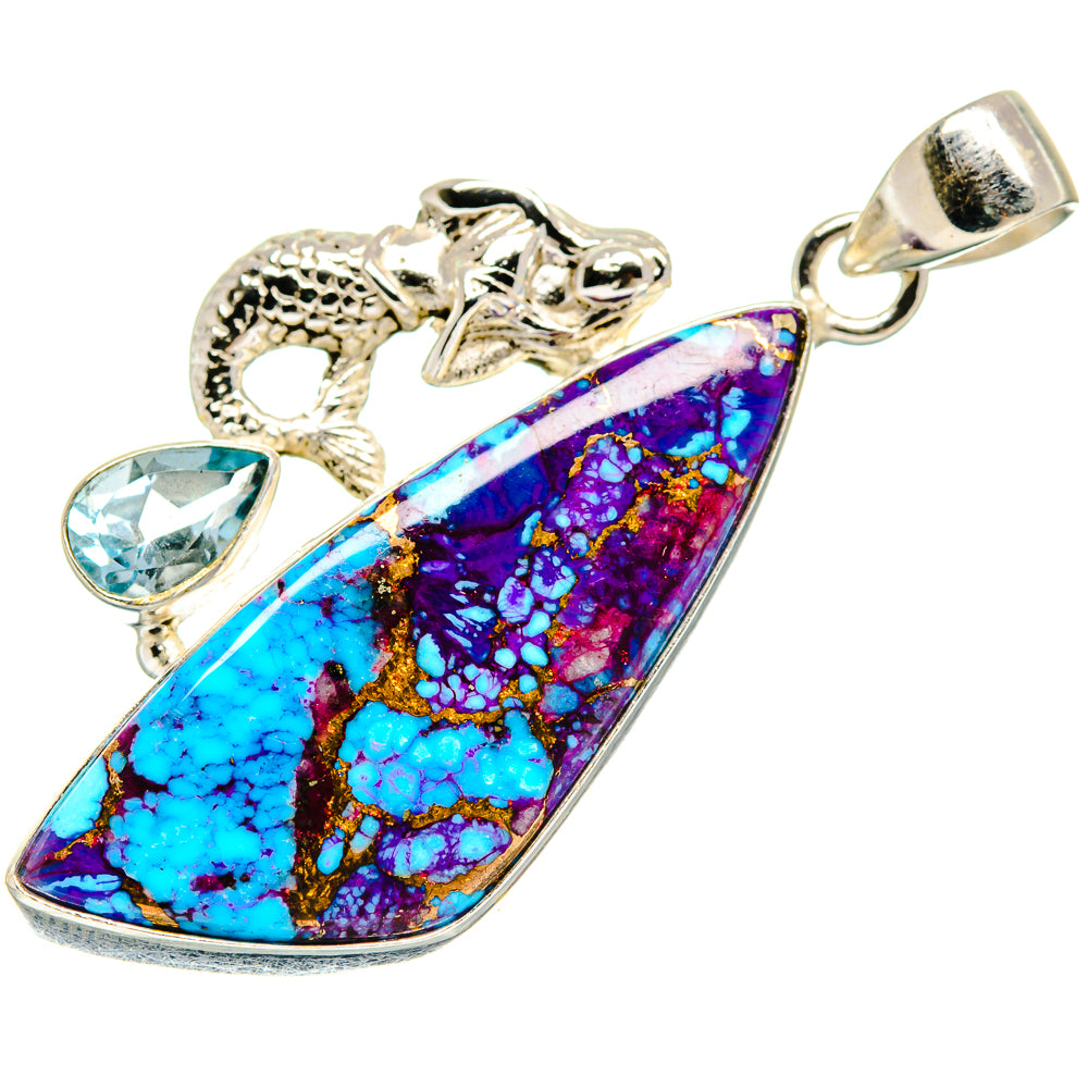 Kingman Pink Dahlia Turquoise Pendants handcrafted by Ana Silver Co - PD21505